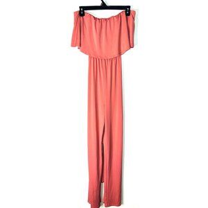 Charlotte Russe Coral Off-Shoulder Wide-Leg Jumpsuit With Tie Waist Medium